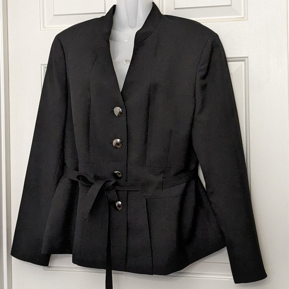 Le Suit Women's Black V-Neck Long Sleeves Belted Suit Separate Jacket Size 18